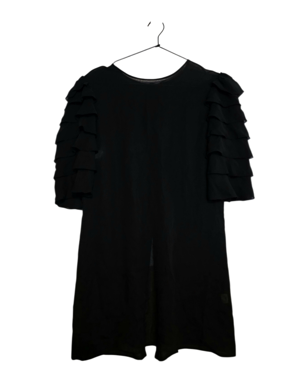 Jenni Kayne Silk Top Black Tiered Ruffle Button Up Back Size M